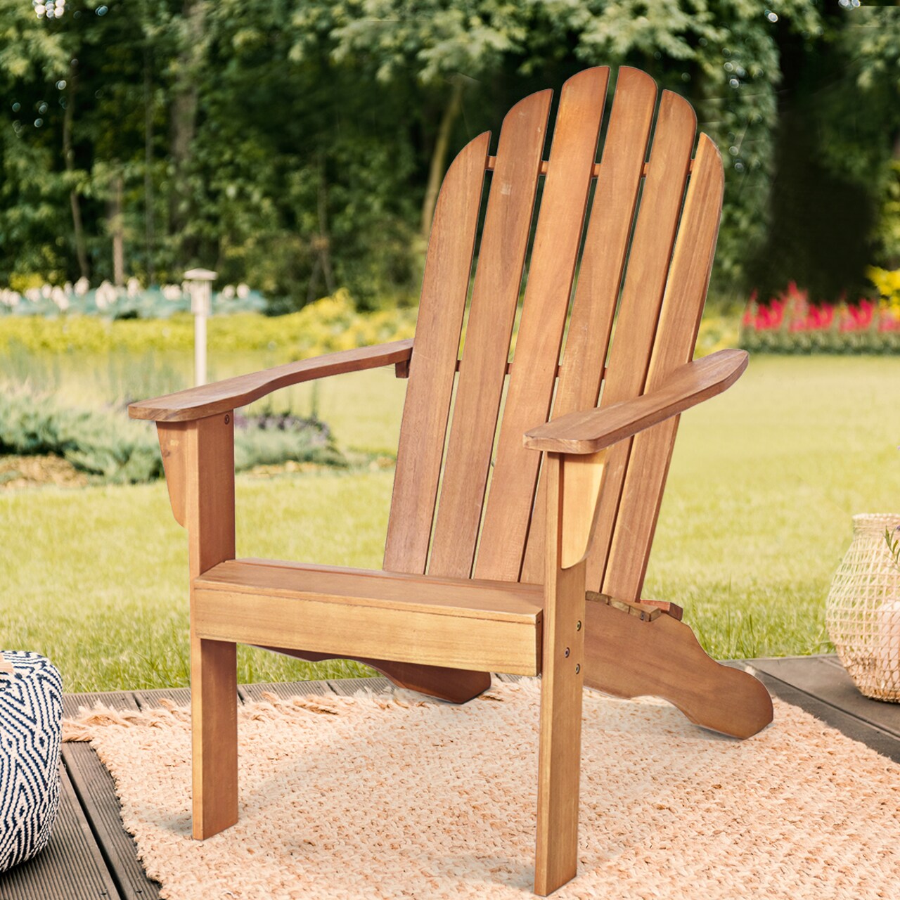 Costway Outdoor Adirondack Chair Solid Wood sturdy Patio Garden Furniture GrayNaturalWhite